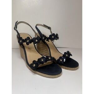 Kate Spade Floral Espadrille Wedge Sandals Navy Blue Size 10M